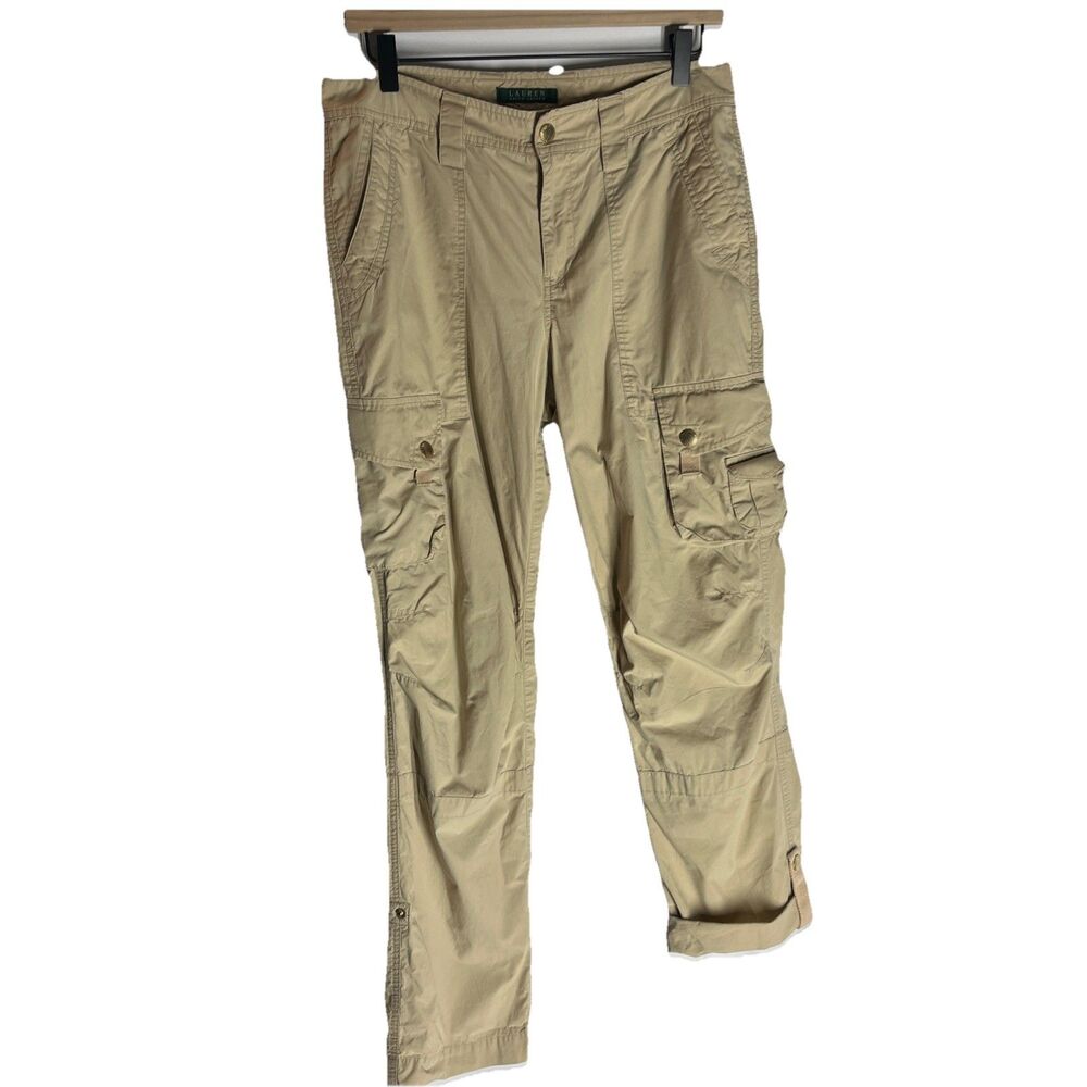 Polo Ralph Lauren Cargo Pants Women's Size 6 Khaki Brown Utility Pockets Cuff